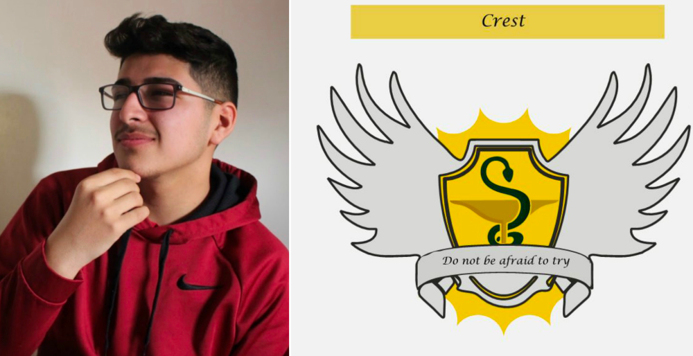 Picture of student and crest